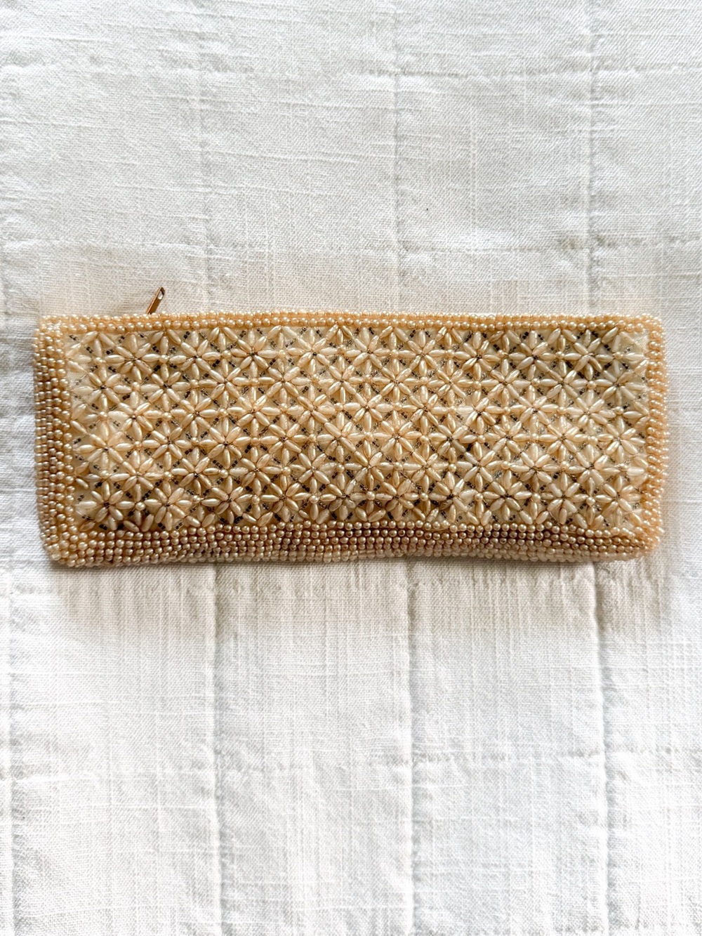 Vintage Ivory Beaded Clutch – Floral Pearl Beadwork – Bridal Evening Bag